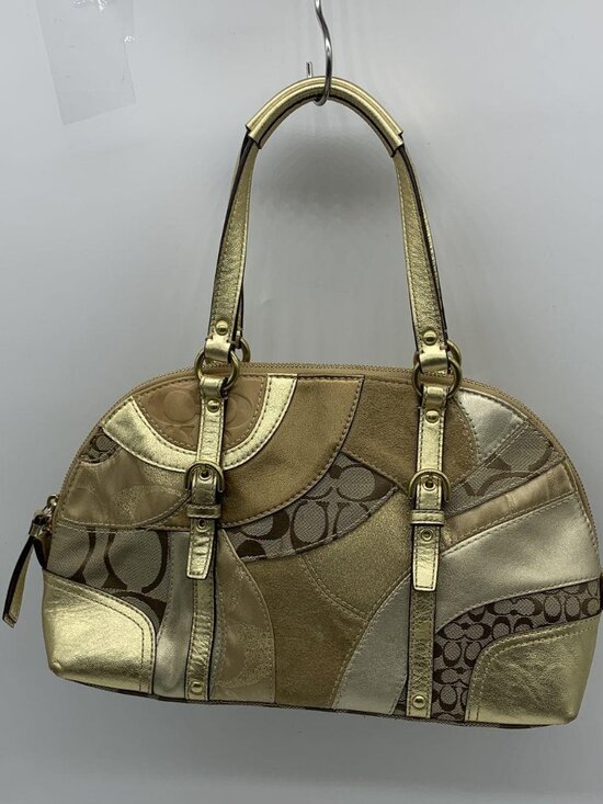 Authentic COACH Vintage Y2K 2009 Metallic Gold Patchwork Satchel Handbag F14007 - Picture 2 of 16